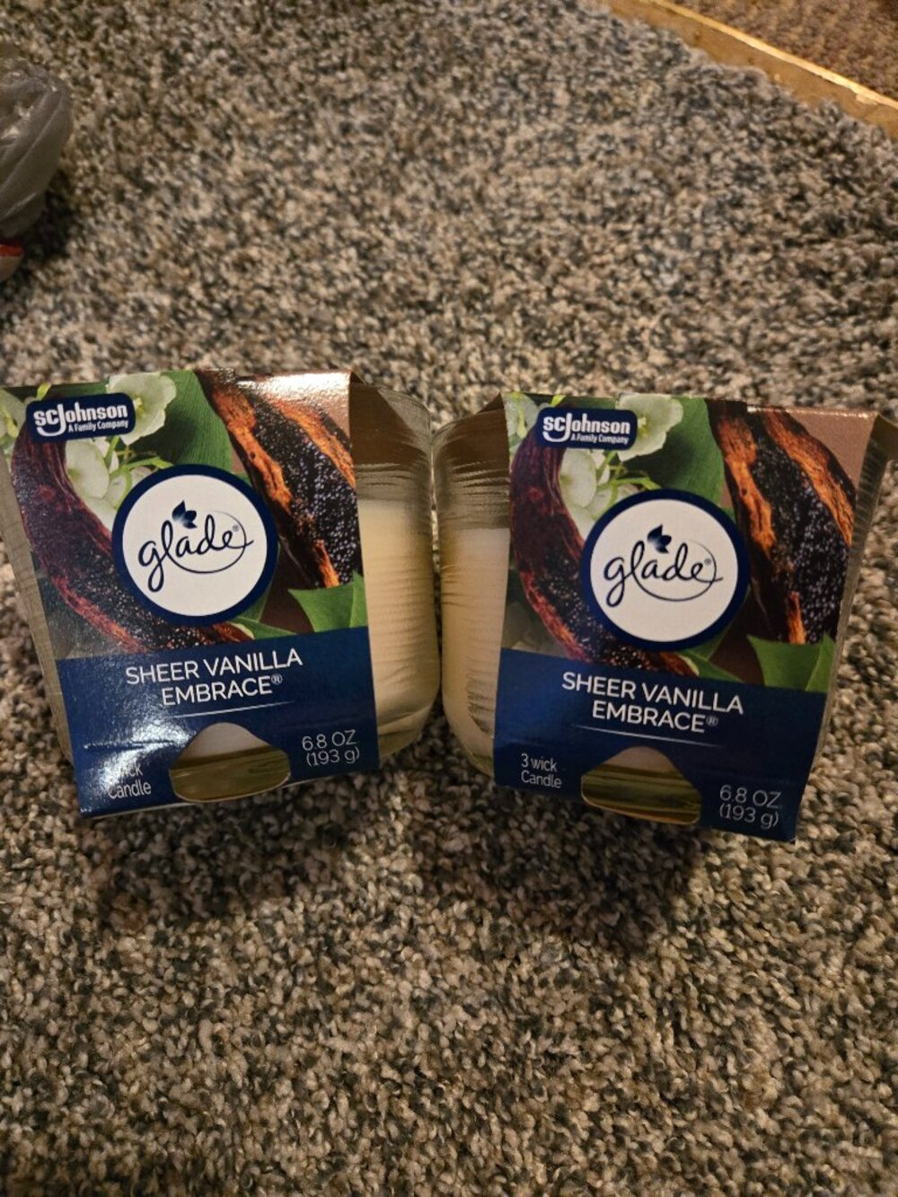 Lot of 2 Glade 3 Wick Jar Candles Sheer Vanilla Embrace 6.8 oz.
